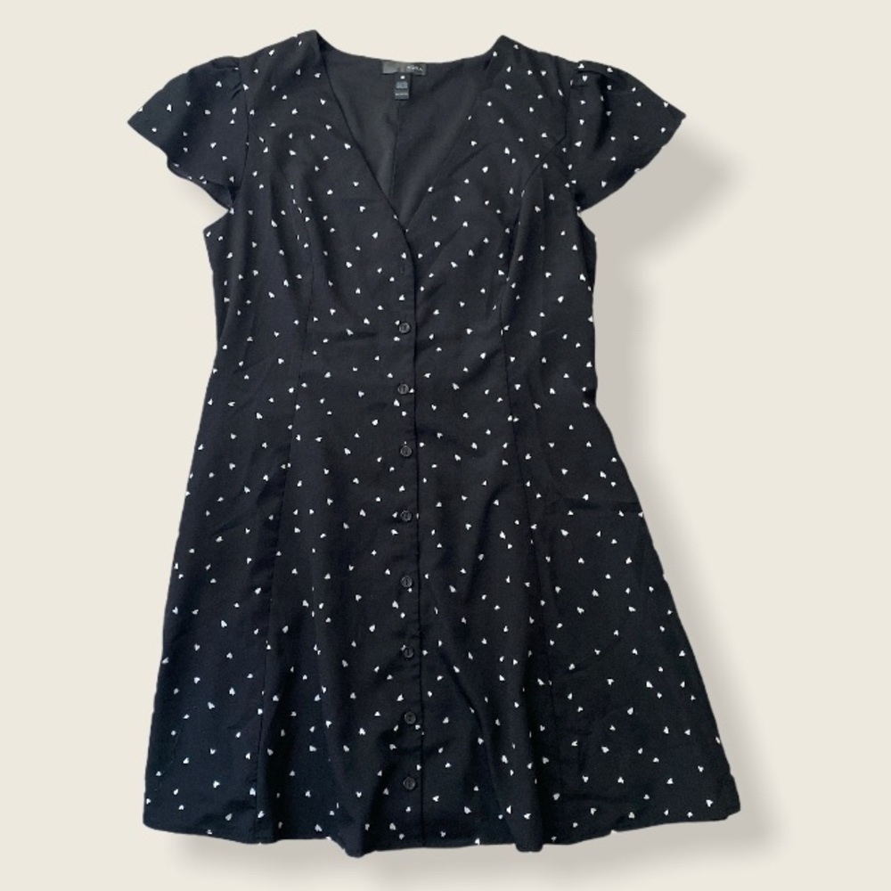 Aqua Heart Short-Sleeve V-Neck Button Mini Dress